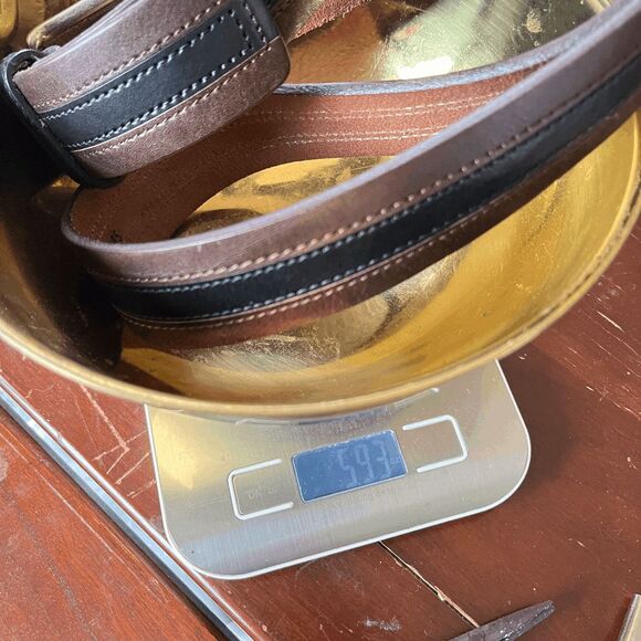 VTG Bronzino Italian Leather Belt Brown Black Stripe 38/95 Made in Italy - Picture 11 of 11